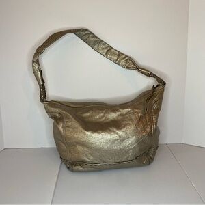 The Sak Gold Metallic Leather Hobo Shoulder Bag Braided Strap Boho Purse
